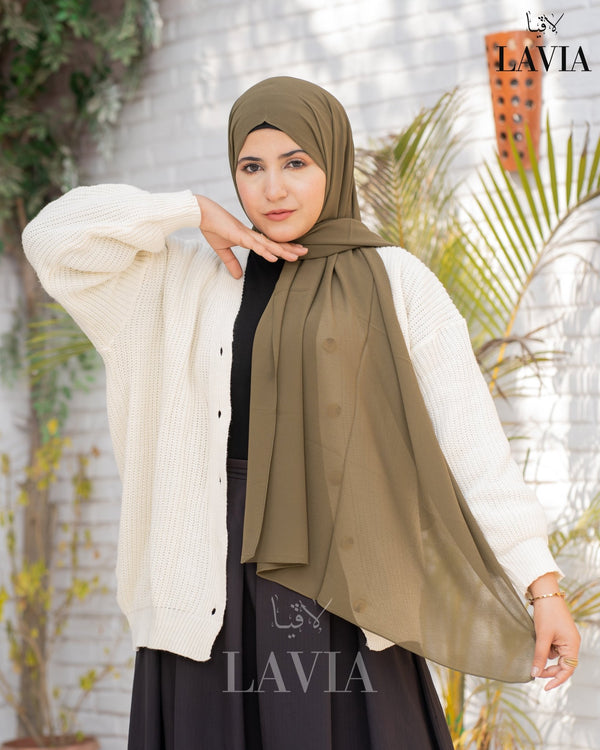 شال جورجيت مستطيل لون زيتي - Lavia