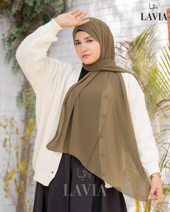 شال جورجيت مستطيل لون زيتي - Lavia