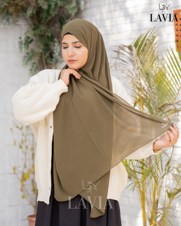 شال جورجيت مستطيل لون زيتي - Lavia