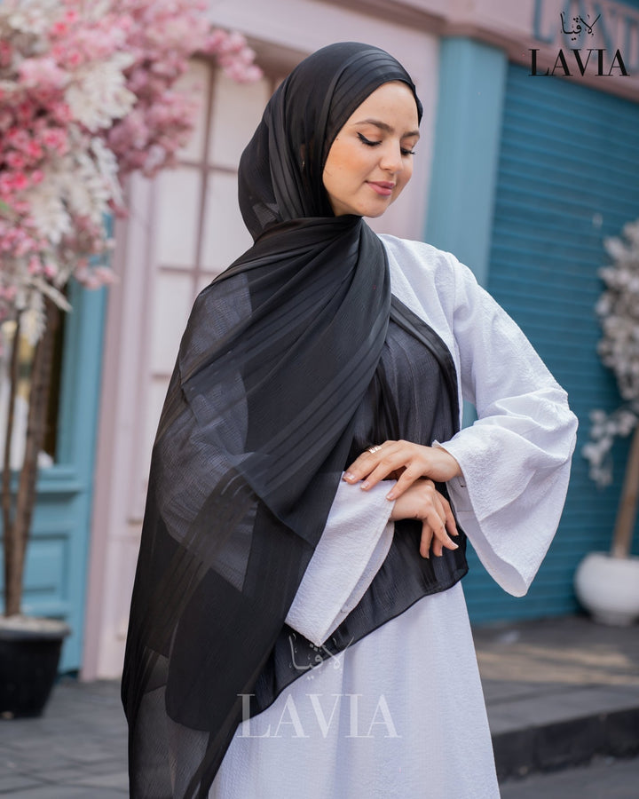 شال شيفون مخطط مستطيل لون اسود - Lavia
