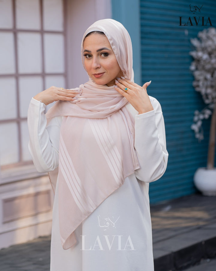 شال شيفون مخطط مستطيل لون بيج - Lavia