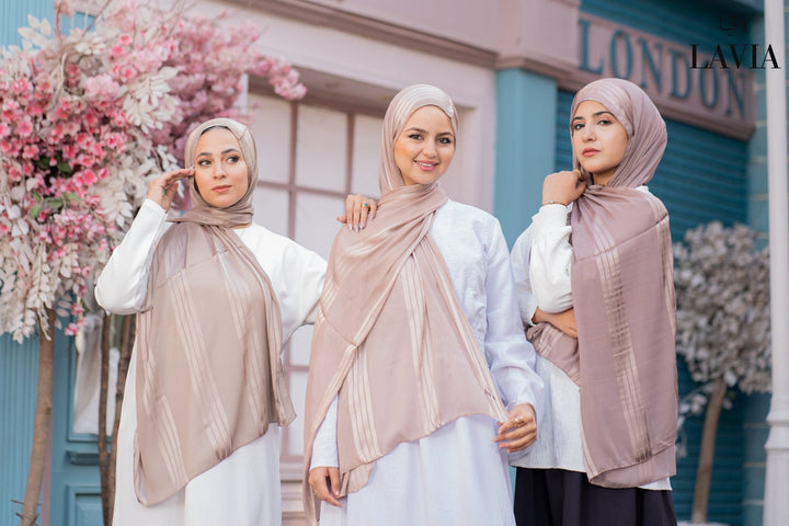 شال شيفون مخطط مستطيل لون زور چولد - Lavia