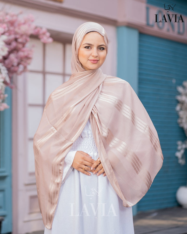 شال شيفون مخطط مستطيل لون زور چولد - Lavia