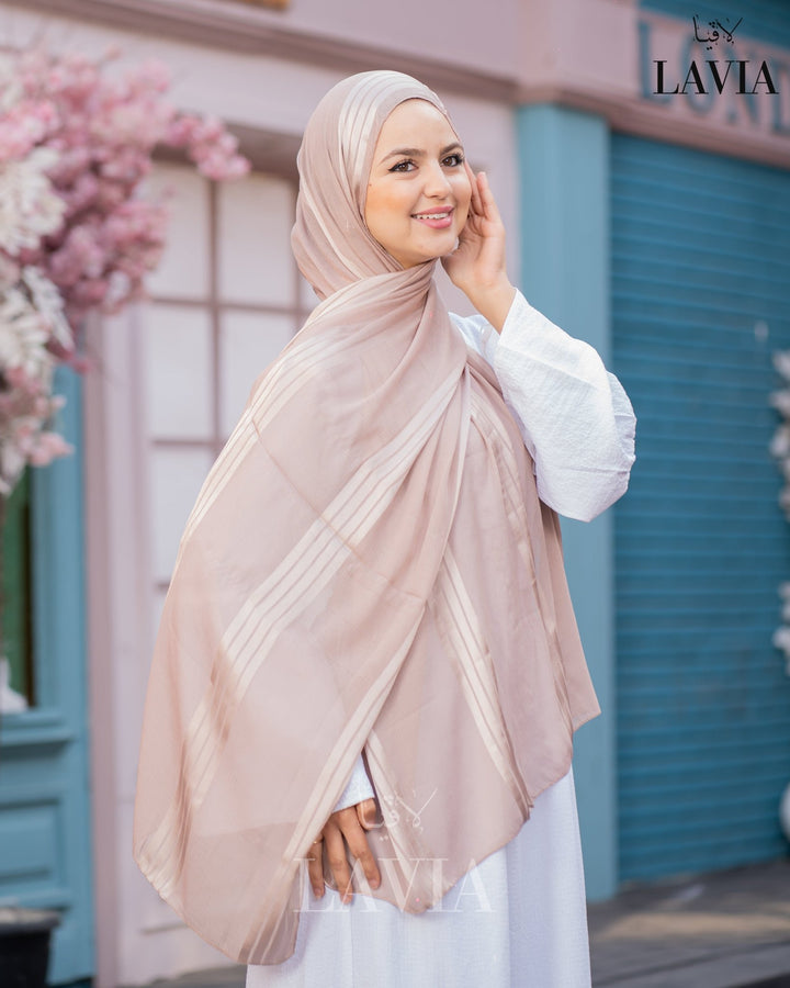 شال شيفون مخطط مستطيل لون زور چولد - Lavia