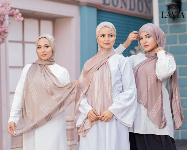 شال شيفون مخطط مستطيل لون زور چولد - Lavia