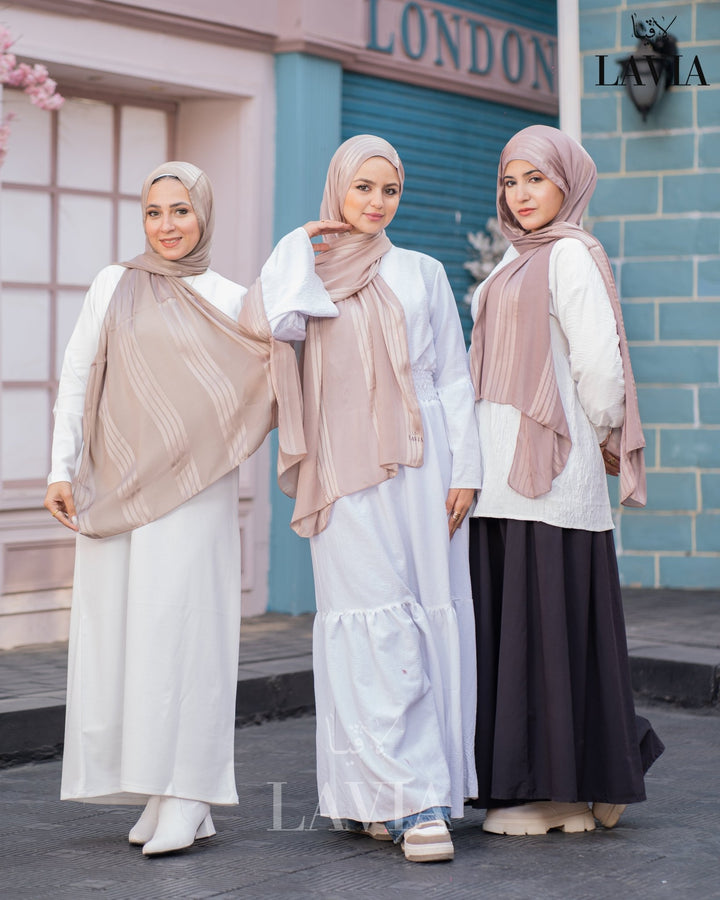 شال شيفون مخطط مستطيل لون زور چولد - Lavia