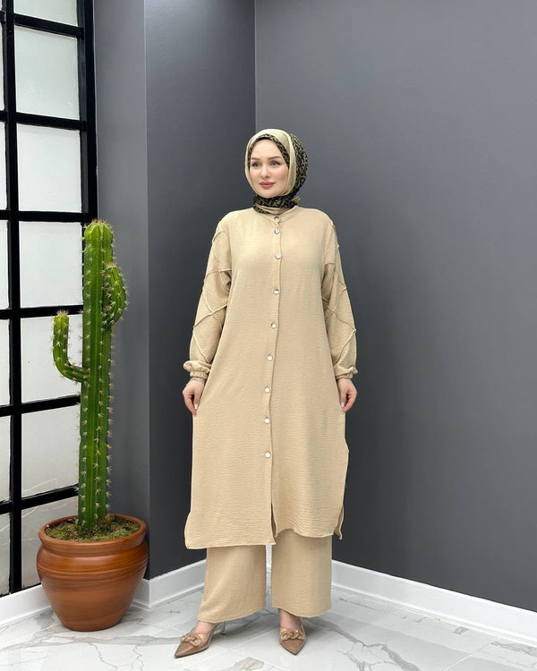 طقم اسماء (تونيكا وبنطلون) لون بيج - Lavia