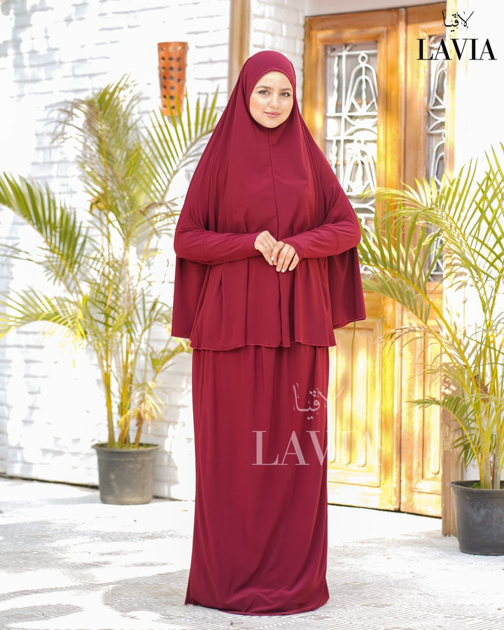 طقم صلاه مع يدين لون خمري - Lavia