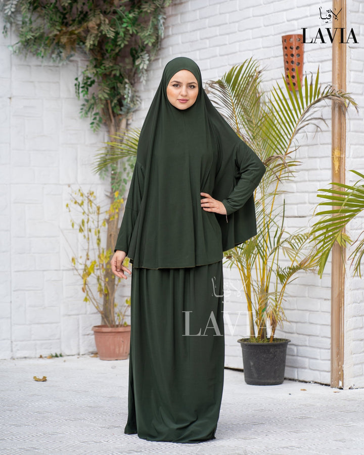 طقم صلاه مع يدين لون زيتي - Lavia