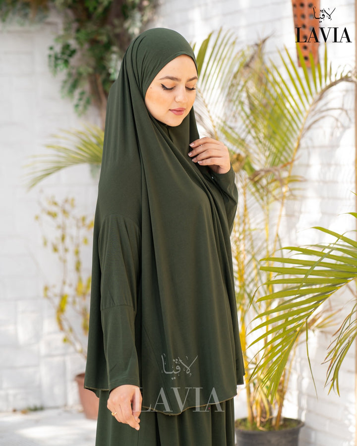 طقم صلاه مع يدين لون زيتي - Lavia