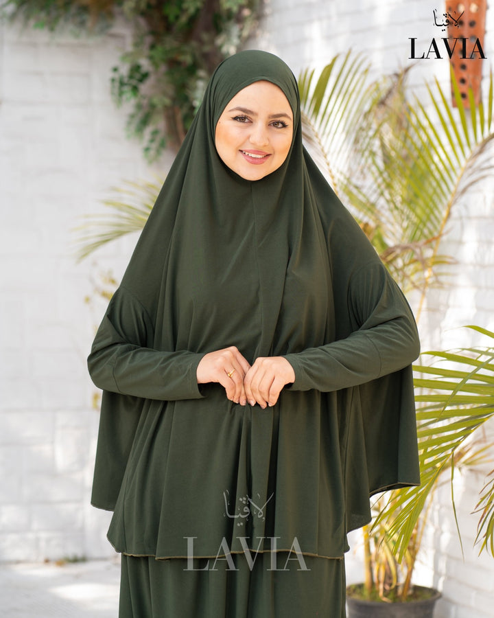 طقم صلاه مع يدين لون زيتي - Lavia