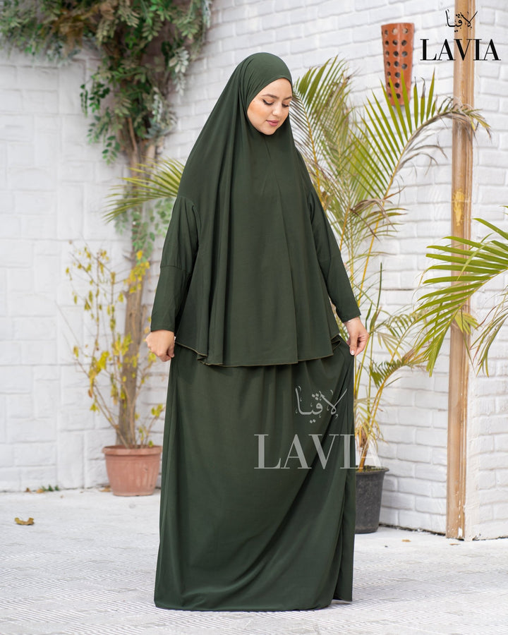 طقم صلاه مع يدين لون زيتي - Lavia
